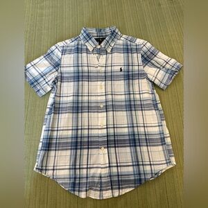 Ralph Lauren  boys size 14/16 blue plaid short sleeve button-down reg. Fit shirt